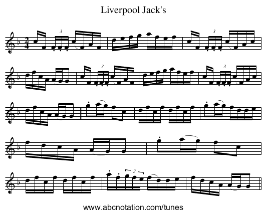 Liverpool Jack's - staff notation