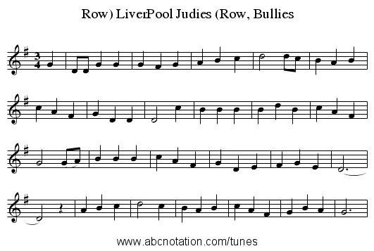 LiverPool Judies (Row, Bullies, Row) - staff notation