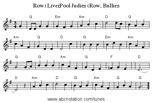 LiverPool Judies (Row, Bullies, Row) - staff notation