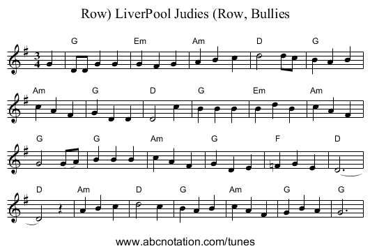 LiverPool Judies (Row, Bullies, Row) - staff notation