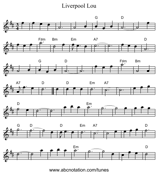Liverpool Lou - staff notation