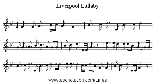 Liverpool Lullaby - staff notation