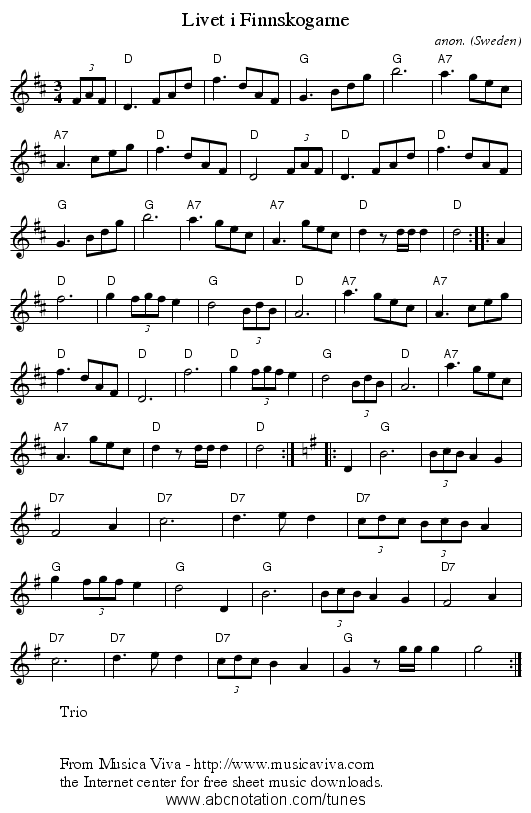 Livet i Finnskogarne - staff notation