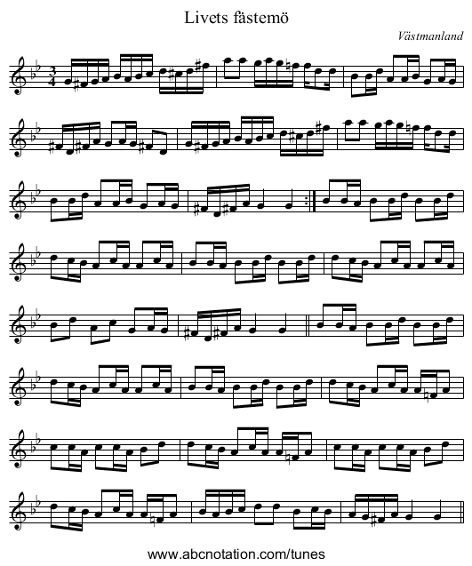 Livets f&auml;stem&ouml; - staff notation