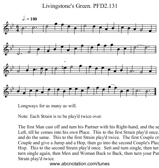 Livingstone's Green. PFD2.131 - staff notation