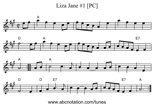 Liza Jane #1 [PC] - staff notation