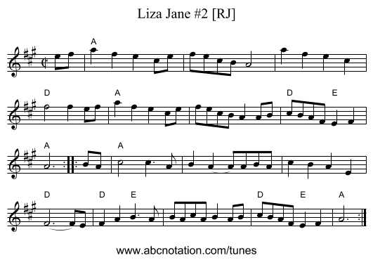Liza Jane #2 [RJ] - staff notation