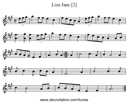 Liza Jane [2] - staff notation
