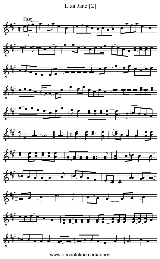Liza Jane [2] - staff notation