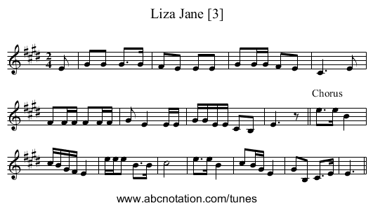 Liza Jane [3] - staff notation