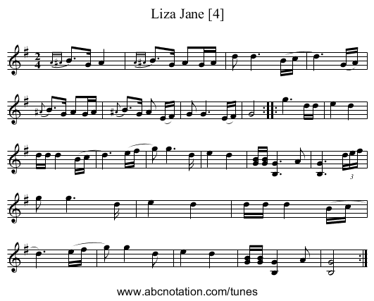 Liza Jane [4] - staff notation