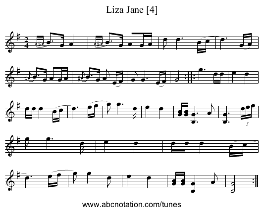 Liza Jane [4] - staff notation
