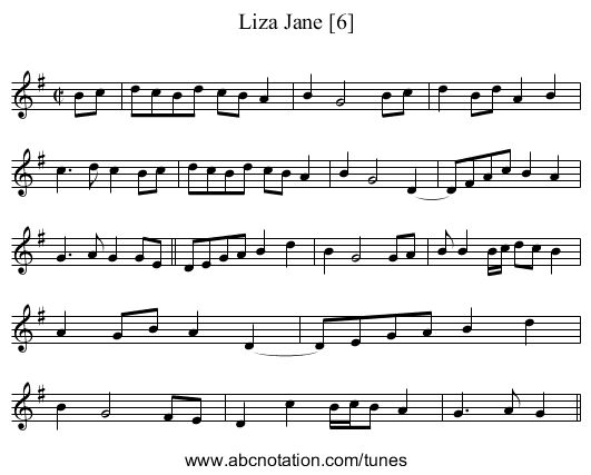 Liza Jane [6] - staff notation