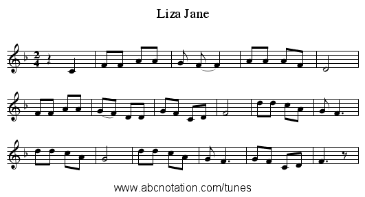 Liza Jane - staff notation