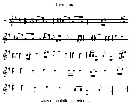 Liza Jane - staff notation