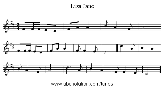 Liza Jane - staff notation