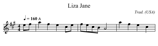 Liza Jane - staff notation