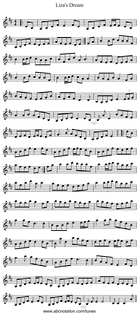 Liza's Dream - staff notation