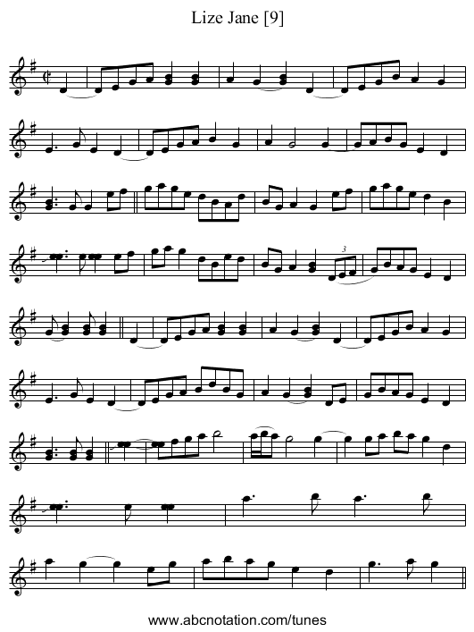 Lize Jane [9] - staff notation
