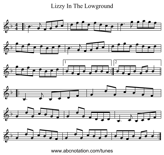 Lizzy In The Lowground - staff notation
