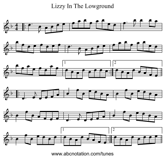 Lizzy In The Lowground - staff notation