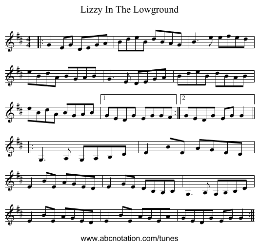Lizzy In The Lowground - staff notation