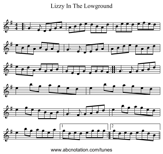 Lizzy In The Lowground - staff notation