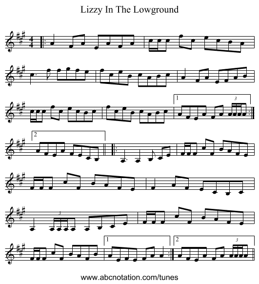Lizzy In The Lowground - staff notation