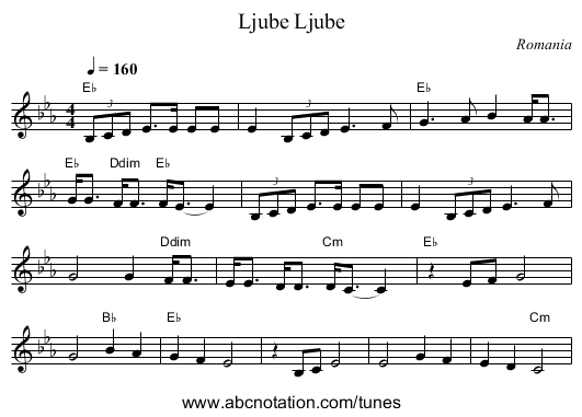 Ljube Ljube - staff notation