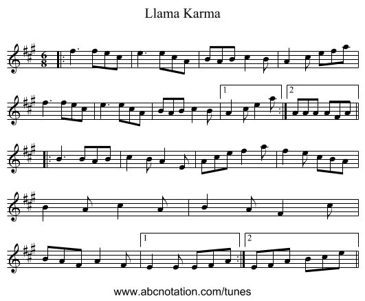Llama Karma - staff notation