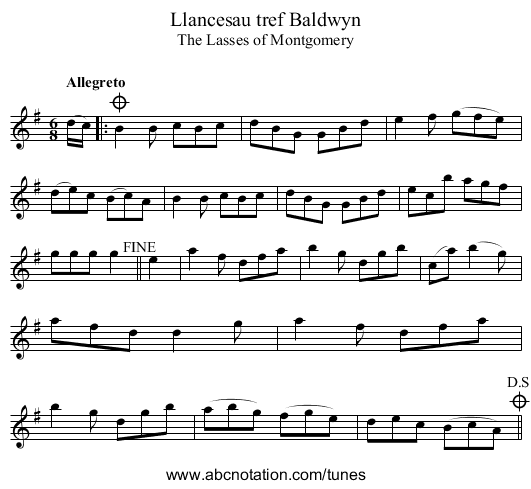 Llancesau tref Baldwyn - staff notation
