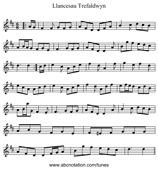 Llancesau Trefaldwyn - staff notation