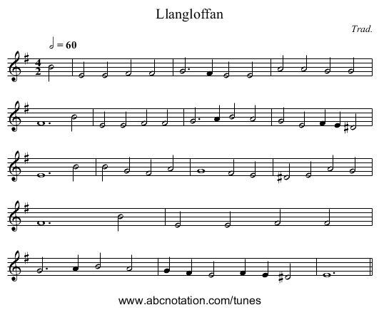 Llangloffan - staff notation