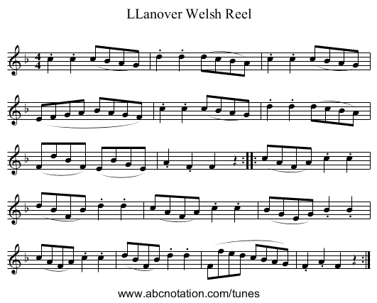 LLanover Welsh Reel - staff notation