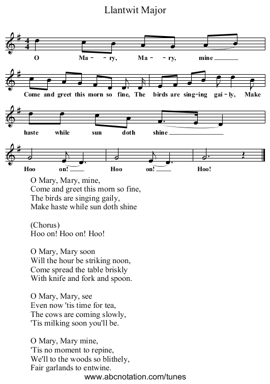 Llantwit Major - staff notation