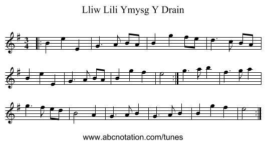 Lliw Lili Ymysg Y Drain - staff notation