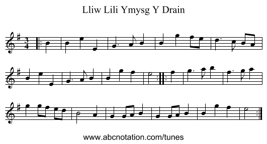 Lliw Lili Ymysg Y Drain - staff notation