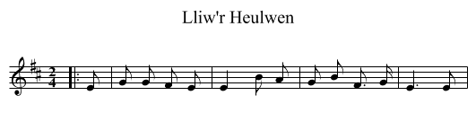 Lliw'r Heulwen - staff notation