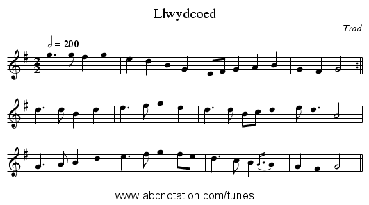 Llwydcoed - staff notation