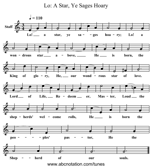 Lo: A Star, Ye Sages Hoary - staff notation