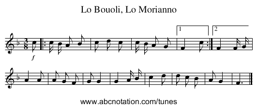 Lo Bouoli, Lo Morianno - staff notation