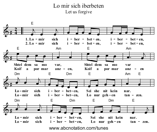 Lo mir sich iberbeten - staff notation