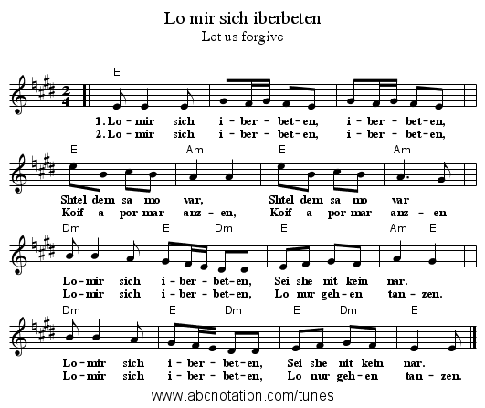 Lo mir sich iberbeten - staff notation