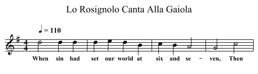 Lo Rosignolo Canta Alla Gaiola - staff notation
