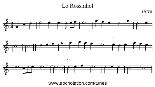 Lo Rossinhol - staff notation