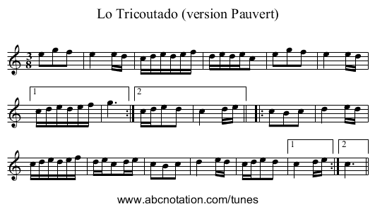 Lo Tricoutado (version Pauvert) - staff notation