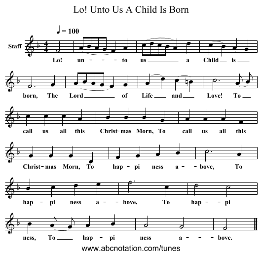 Lo! Unto Us A Child Is Born - staff notation