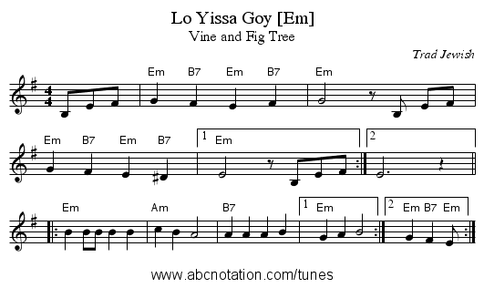 Lo Yissa Goy [Em] - staff notation