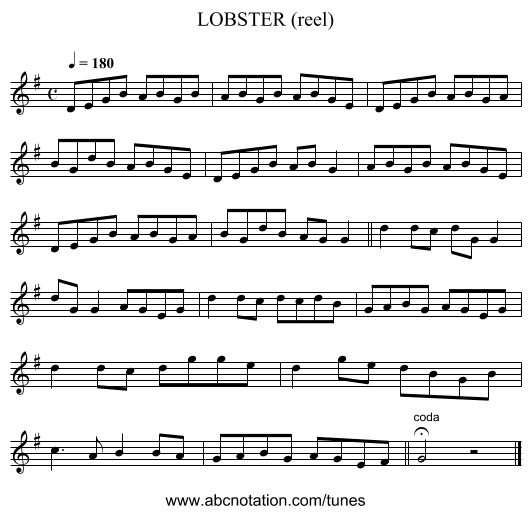 LOBSTER (reel) - staff notation