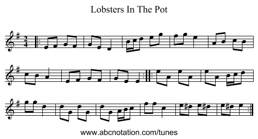 Lobsters In The Pot - staff notation